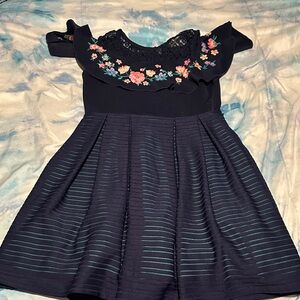 Knitworks Navy Dress with Floral Embroidery